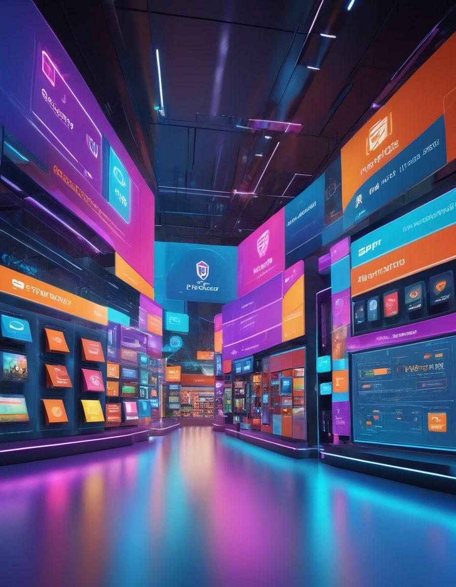 A futuristic online shopping scene showcasing diverse users engaged in secure transactions using ChronoPay. Incorporate digital payment symbols like locks and shields to represent security, alongside interactive device screens displaying smooth payment processes. Illustrate a vibrant, modern marketplace background with sleek technology accents. super-realistic. vibrant colors. 3D.